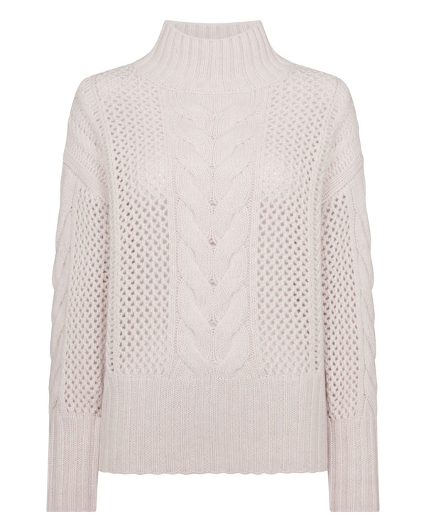 N.peal Women's Mock Neck Cable Cashmere Sweater In Frost White