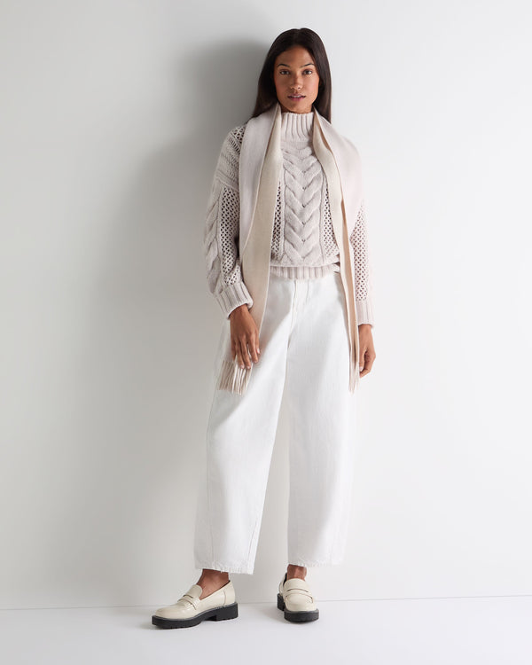 N.peal Women's Mock Neck Cable Cashmere Sweater In Frost White