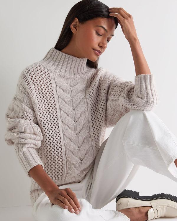 n.peal Women's Mock Neck Cable Cashmere Sweater In Frost White