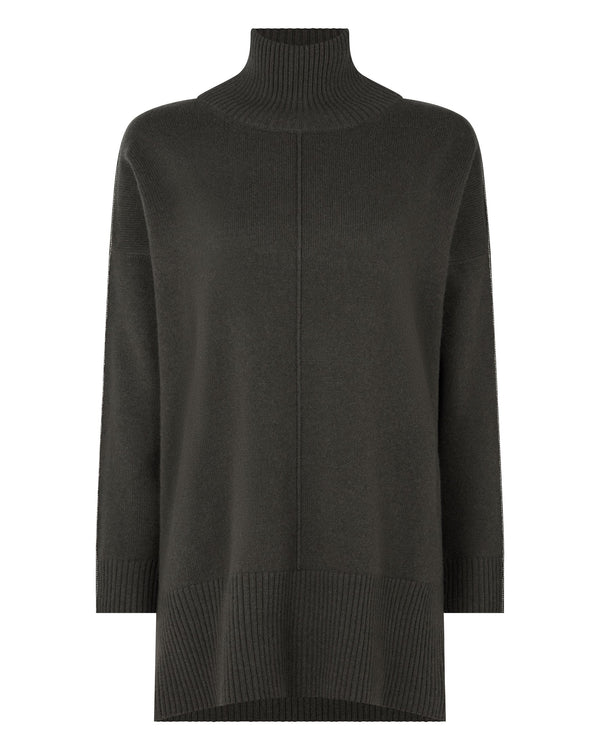 N.peal Women's Mock Neck Long Cashmere Sweater In Arabica Khaki Green