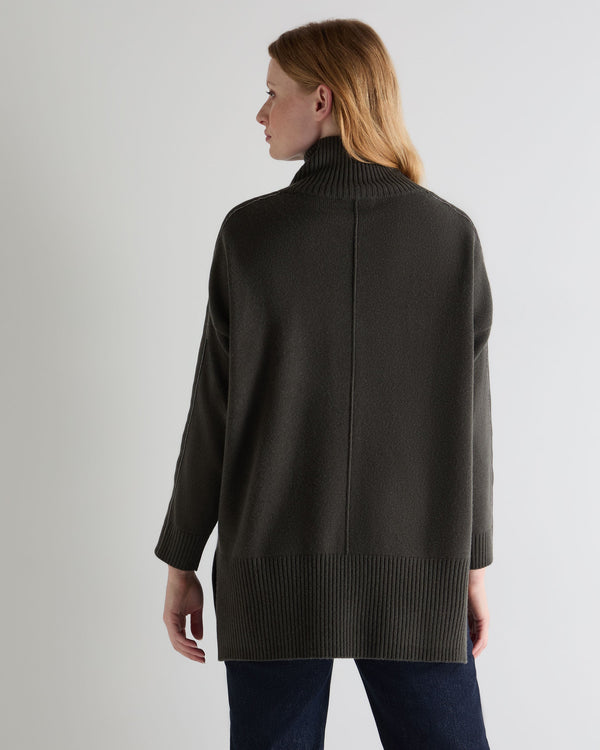 N.peal Women's Mock Neck Long Cashmere Sweater In Arabica Khaki Green