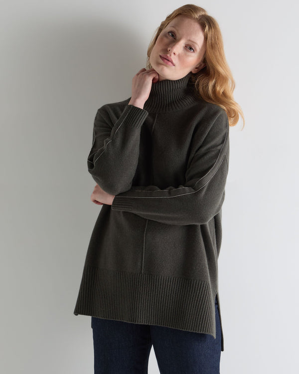 n.peal Women's Mock Neck Long Cashmere Sweater In Arabica Khaki Green