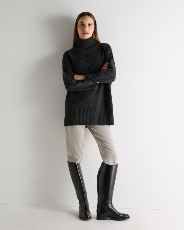 N.peal Women's Mock Neck Long Cashmere Sweater In Deep Charcoal Grey