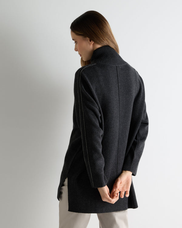 N.peal Women's Mock Neck Long Cashmere Sweater In Deep Charcoal Grey