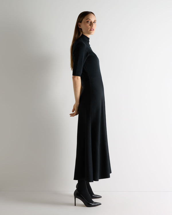 N.peal Women's Mock Neck Midi Cashmere Silk Dress In Black