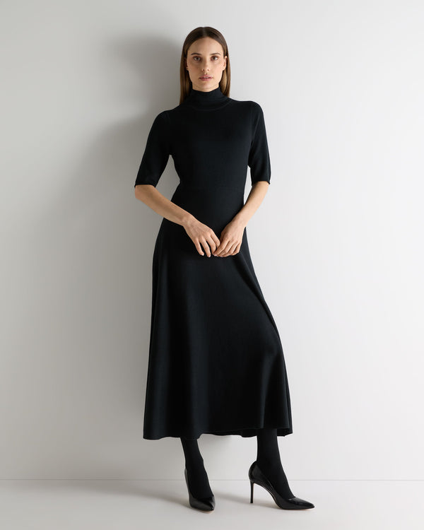 n.peal Women's Mock Neck Midi Cashmere Silk Dress In Black