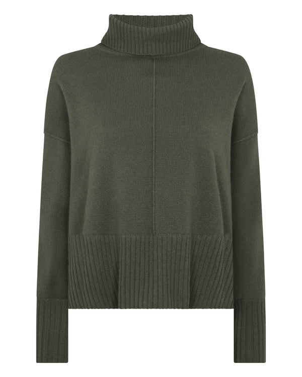 N.peal Women's Mollie Metal Turtle Neck Cashmere Sweater In Army Green