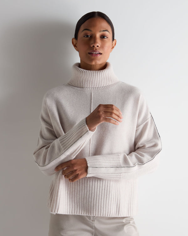 n.peal Women's Mollie Metal Turtle Neck Cashmere Sweater In Frost White