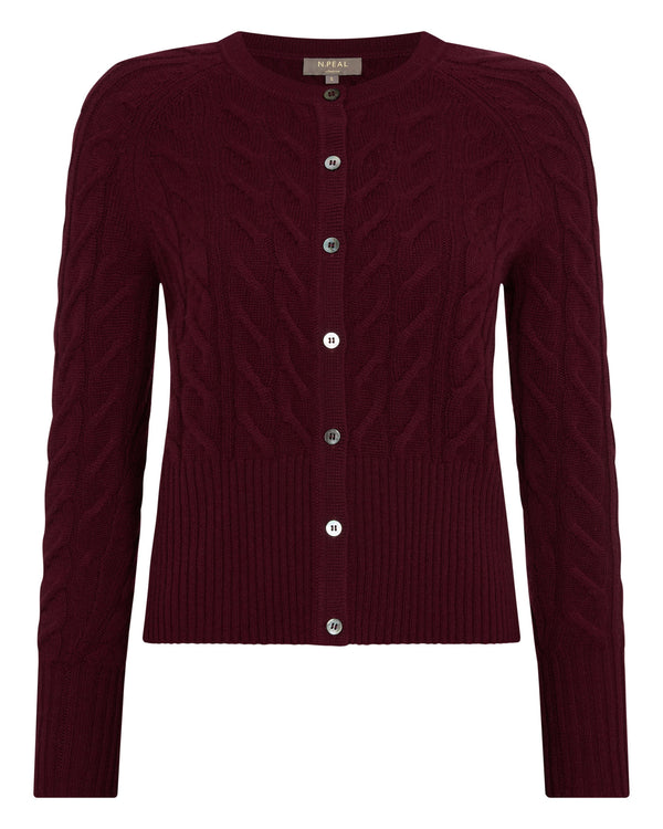 N.peal Women's Myla Cable Cashmere Cardigan In Bordeaux Red