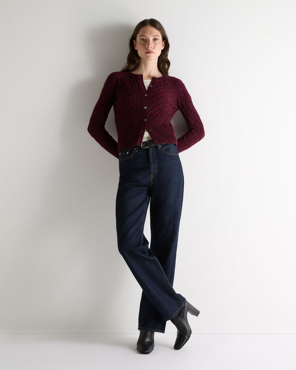 N.peal Women's Myla Cable Cashmere Cardigan In Bordeaux Red