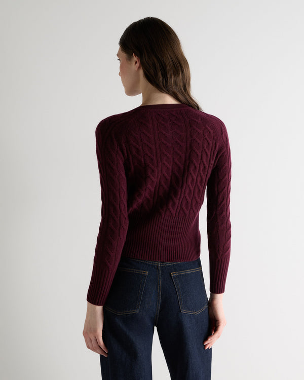 N.peal Women's Myla Cable Cashmere Cardigan In Bordeaux Red