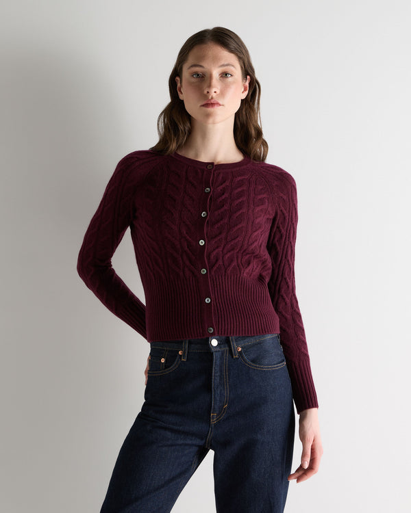 n.peal Women's Myla Cable Cashmere Cardigan In Bordeaux Red
