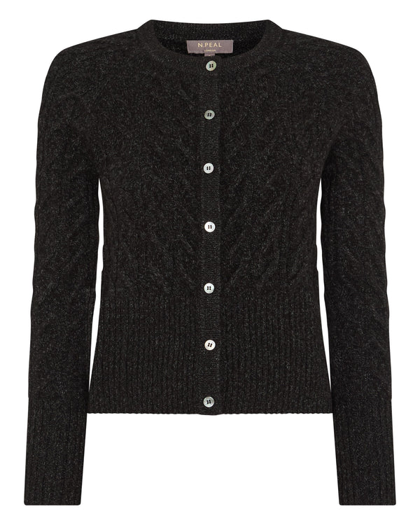 N.peal Women's Myla Cable Cashmere Cardigan In Charcoal Grey Melange