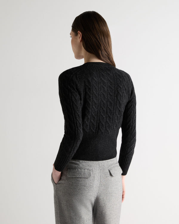 N.peal Women's Myla Cable Cashmere Cardigan In Charcoal Grey Melange