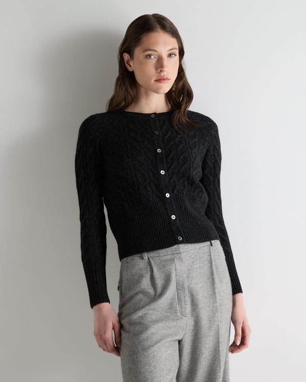 n.peal Women's Myla Cable Cashmere Cardigan In Charcoal Grey Melange