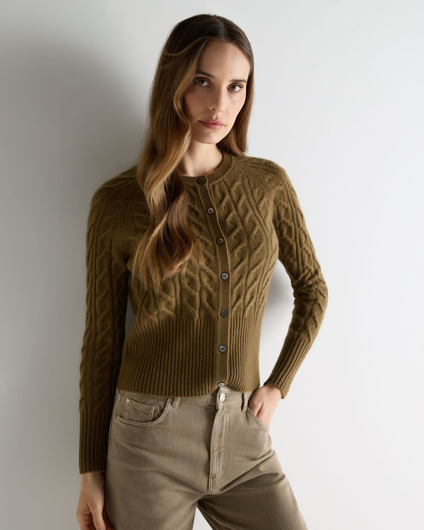 n.peal Women's Myla Cable Cashmere Cardigan In Cinnamon Brown