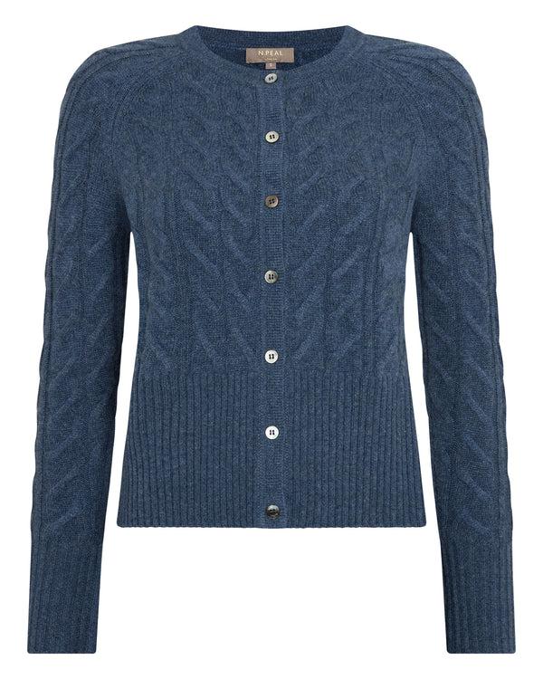 N.peal Women's Myla Cable Cashmere Cardigan In Light Denim Blue