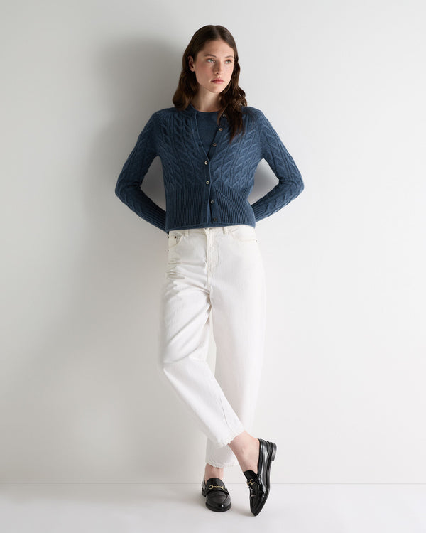 N.peal Women's Myla Cable Cashmere Cardigan In Light Denim Blue