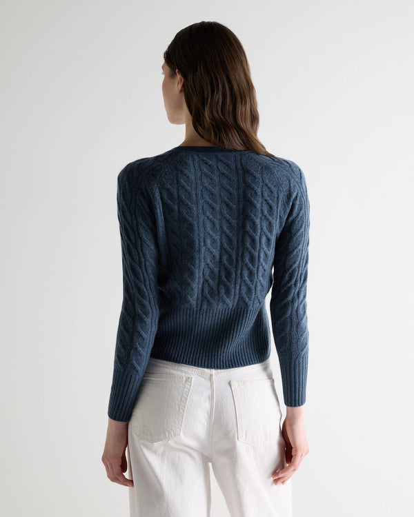 N.peal Women's Myla Cable Cashmere Cardigan In Light Denim Blue