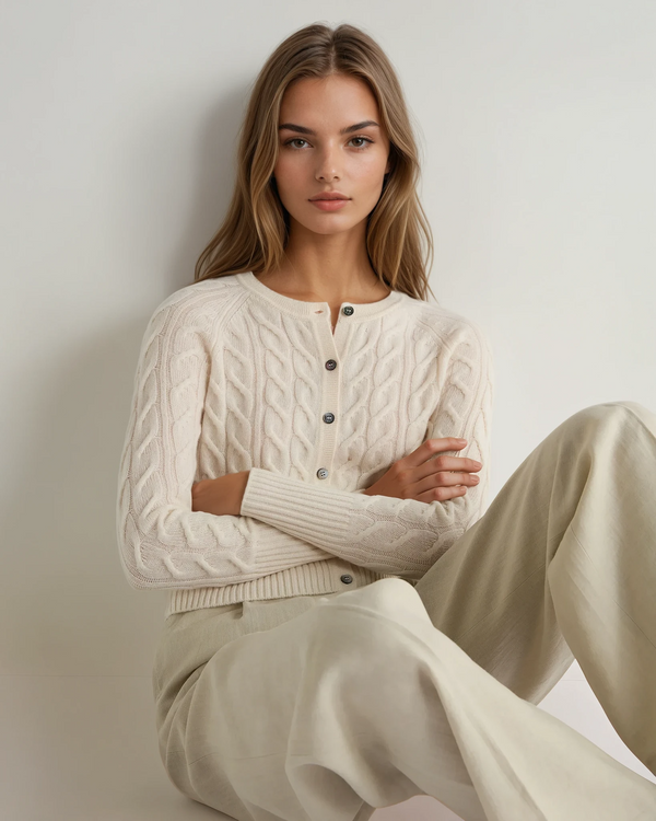 n.peal Women's Myla Cable Cashmere Cardigan In New Ivory White