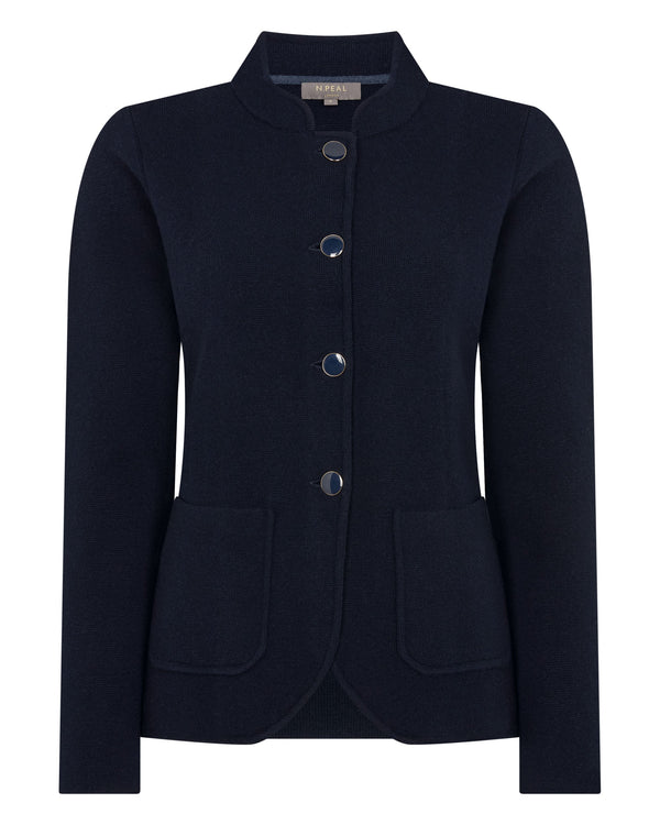 N.peal Women's Nehru Collar Cashmere Jacket In Navy Blue
