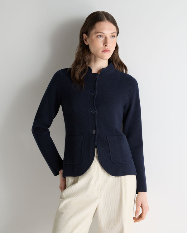 n.peal Women's Nehru Collar Cashmere Jacket In Navy Blue