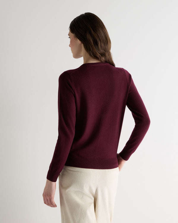N.peal Women's Olivia Round Neck Cashmere Cardigan In Bordeaux Red