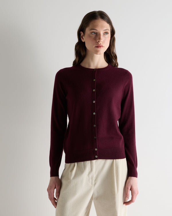 n.peal Women's Olivia Round Neck Cashmere Cardigan In Bordeaux Red