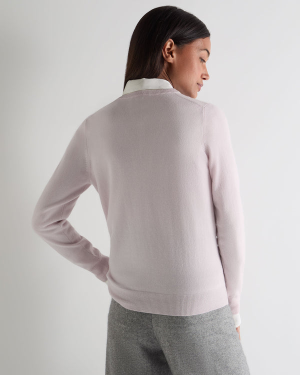 N.peal Women's Olivia Round Neck Cashmere Cardigan In Chalk Pink