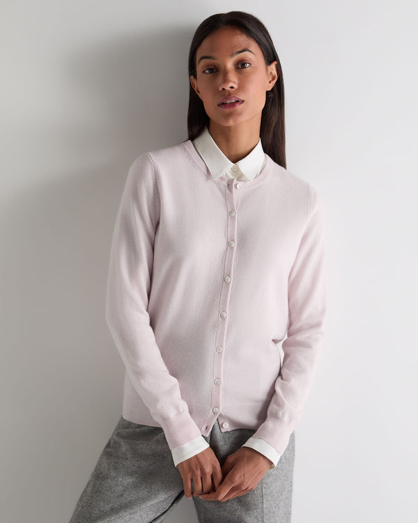 n.peal Women's Olivia Round Neck Cashmere Cardigan In Chalk Pink