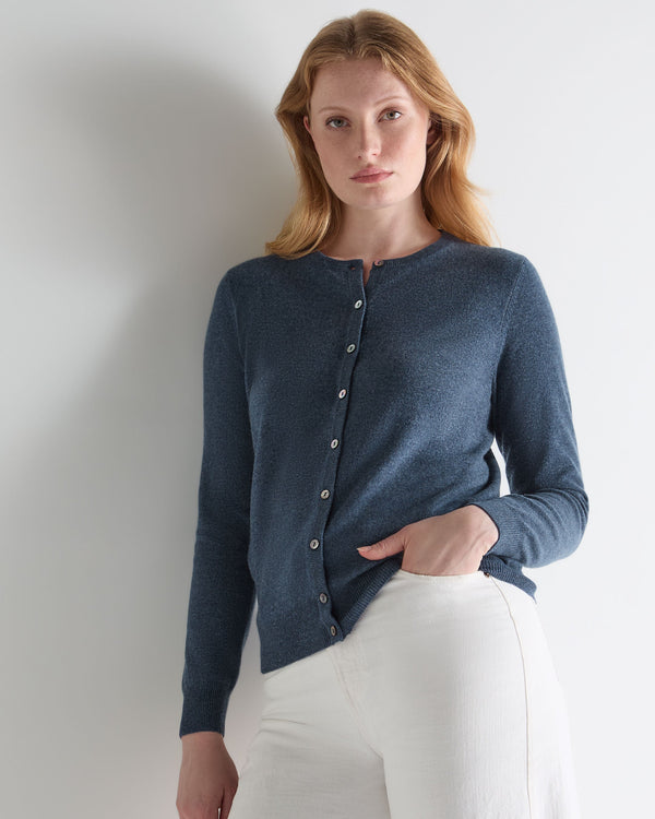 n.peal Women's Olivia Round Neck Cashmere Cardigan In Light Denim Blue