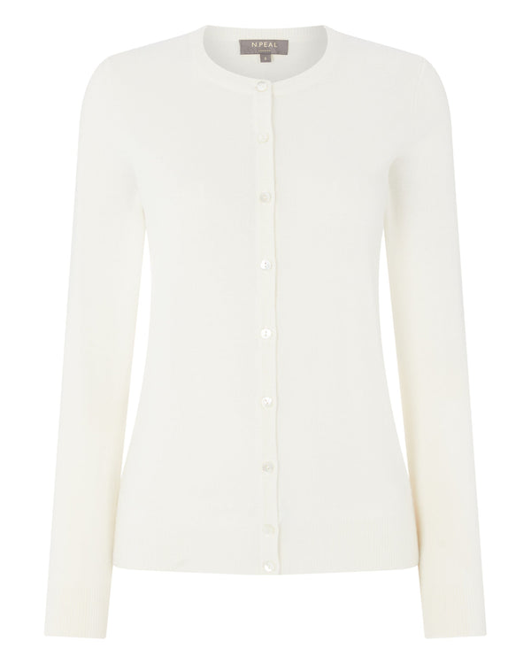 N.peal Women's Olivia Round Neck Cashmere Cardigan In New Ivory White