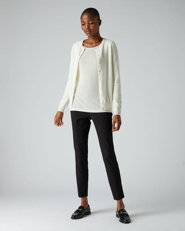 N.peal Women's Olivia Round Neck Cashmere Cardigan In New Ivory White