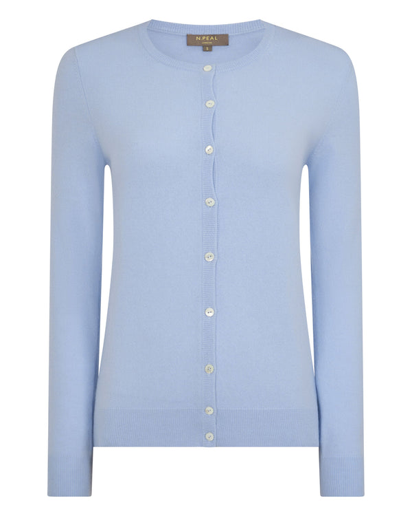 N.peal Women's Olivia Round Neck Cashmere Cardigan In Sea Mist Blue