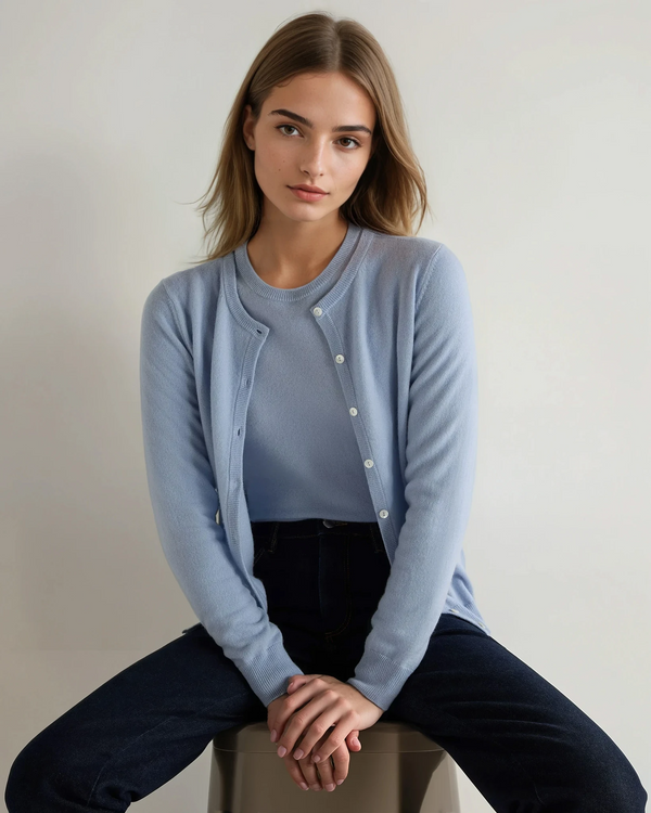 n.peal Women's Olivia Round Neck Cashmere Cardigan In Sea Mist Blue