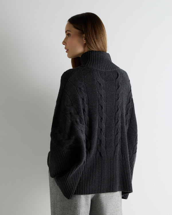N.peal Women's Oversized Cable Cashmere Sweater In Deep Charcoal Grey