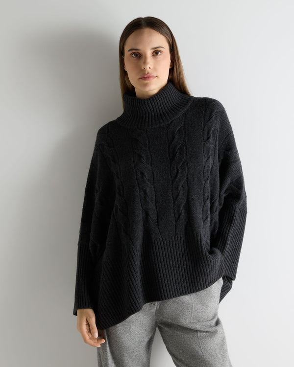 n.peal Women's Oversized Cable Cashmere Sweater In Deep Charcoal Grey
