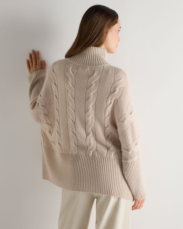 N.peal Women's Oversized Cable Cashmere Sweater In Ecru White