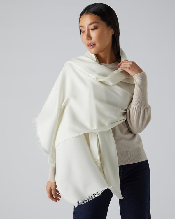 N.peal Women's Pashmina Cashmere Shawl In New Ivory White