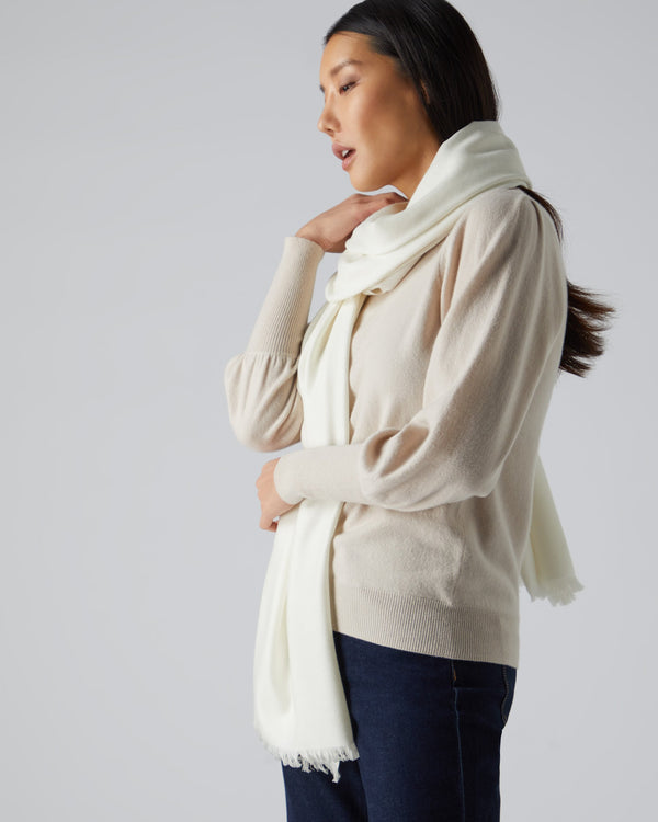 N.peal Women's Pashmina Cashmere Shawl In New Ivory White