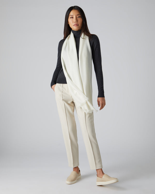 N.peal Women's Pashmina Cashmere Stole In New Ivory White