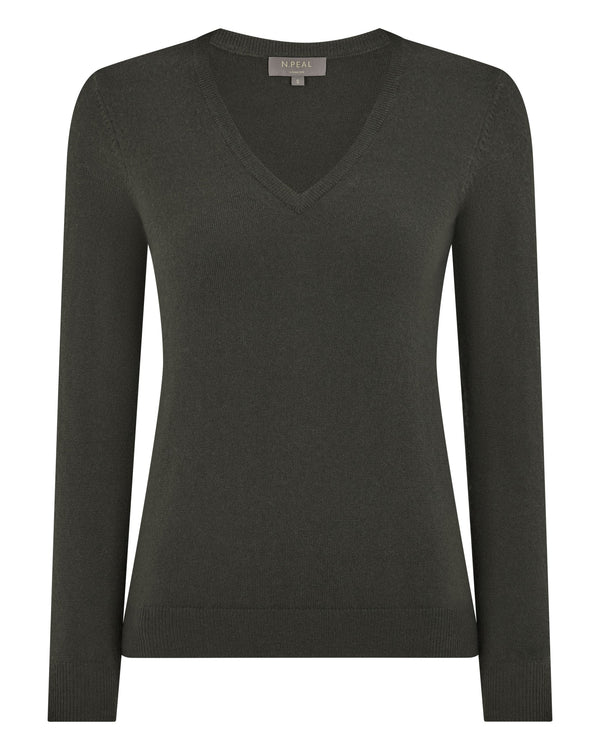 N.peal Women's Phoebe V Neck Cashmere Sweater In Arabica Khaki Green