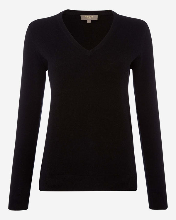 N.peal Women's Phoebe V Neck Cashmere Sweater In Black