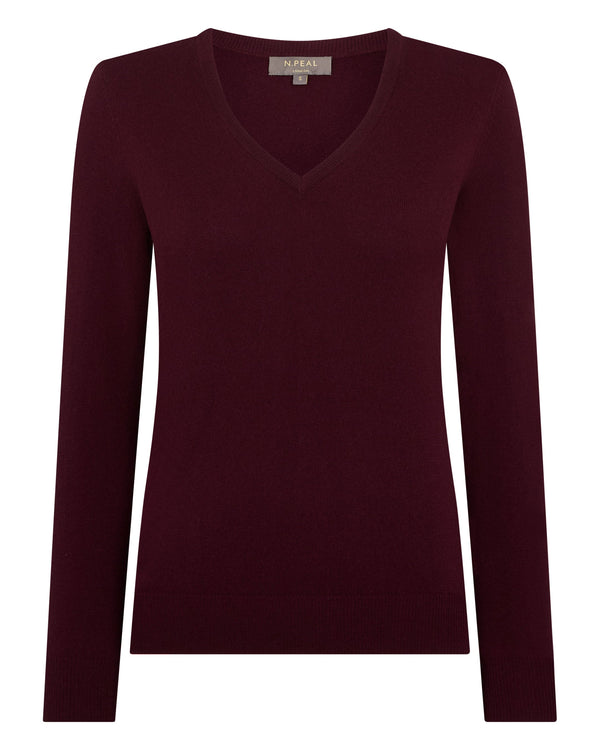 N.peal Women's Phoebe V Neck Cashmere Sweater In Bordeaux Red