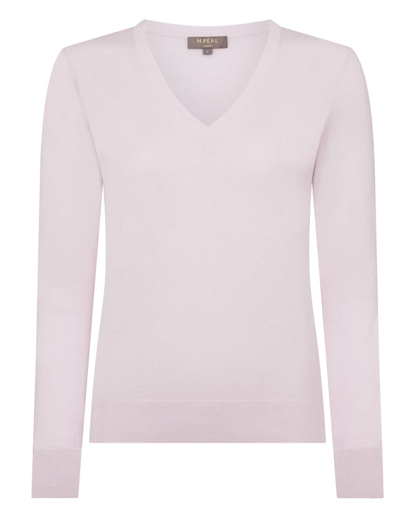 N.peal Women's Phoebe V Neck Cashmere Sweater In Chalk Pink