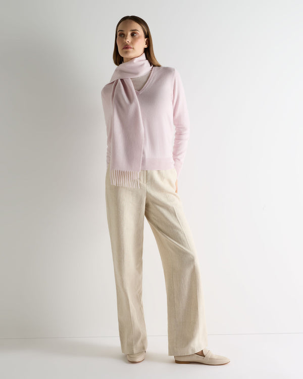 N.peal Women's Phoebe V Neck Cashmere Sweater In Chalk Pink