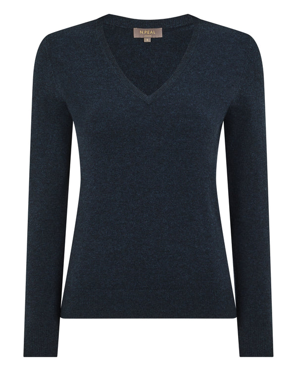 N.peal Women's Phoebe V Neck Cashmere Sweater In Indigo Blue