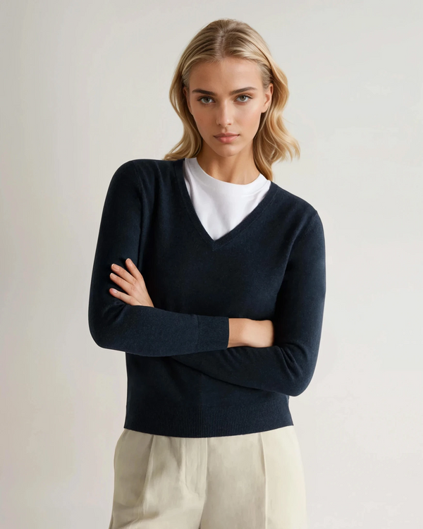 n.peal Women's Phoebe V Neck Cashmere Sweater In Indigo Blue