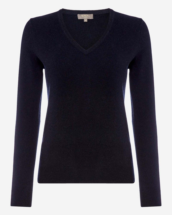 N.peal Women's Phoebe V Neck Cashmere Sweater In Navy Blue