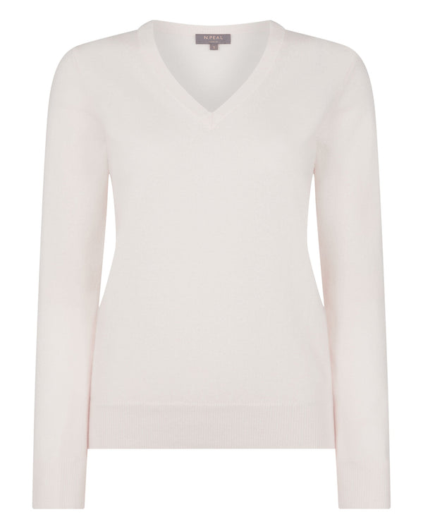 N.peal Women's Phoebe V Neck Cashmere Sweater In New Ivory White